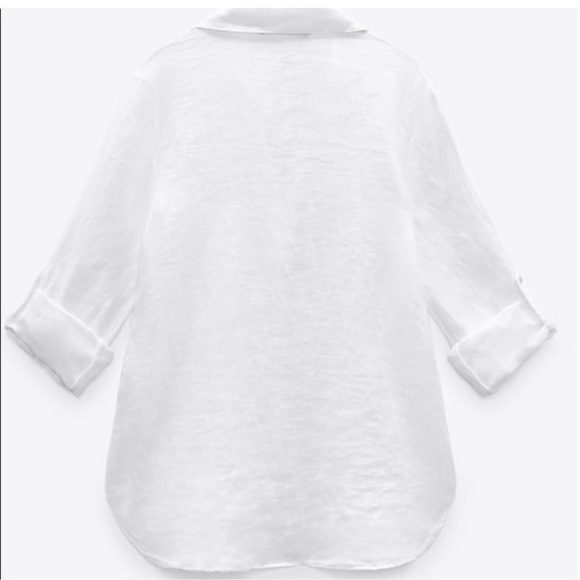 ZARA Oversized White Linen Button Down Shirt Sz XS Summer Lightweight Neutral - Picture 14 of 14